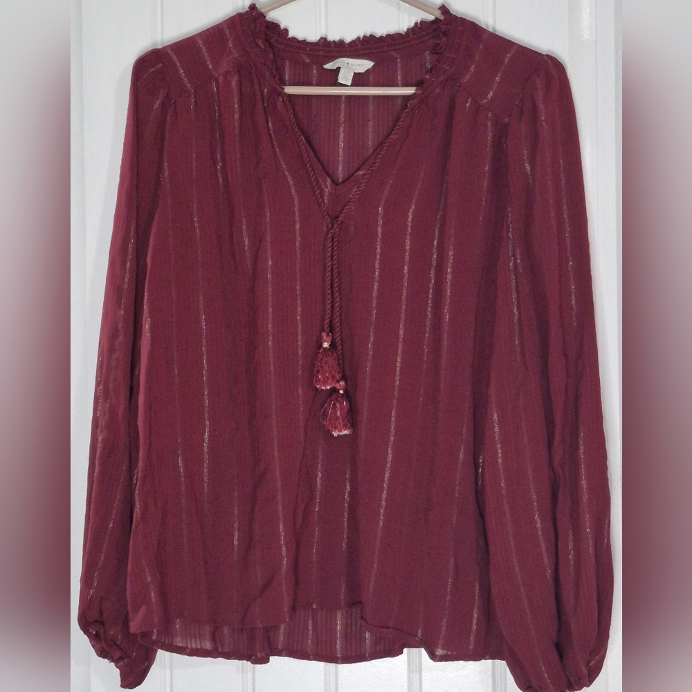 Lucky Brand Wine Metallic-Stripe Peasant Blouse